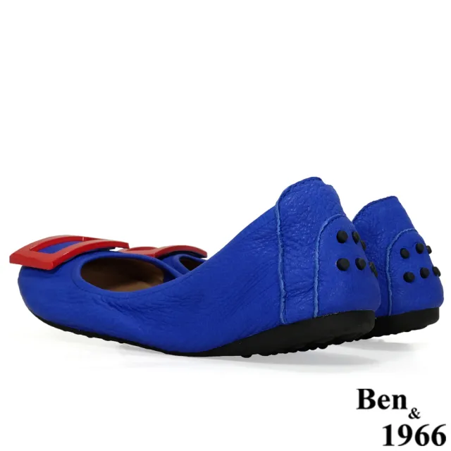 【Ben&1966】高級頭層水染羊皮經典方釦折疊鞋-藍