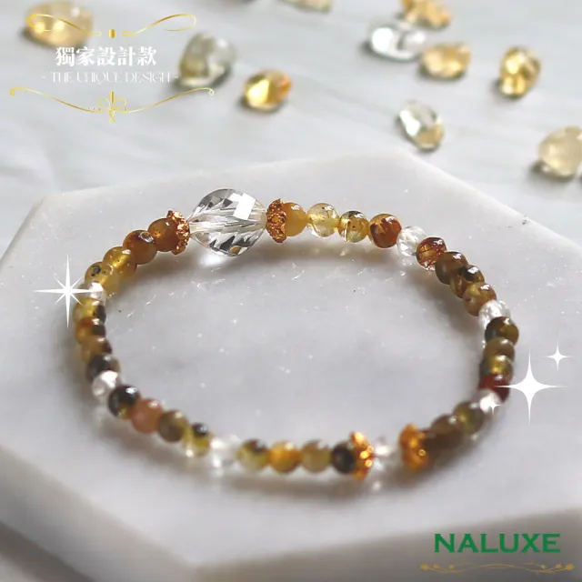 【Naluxe】極細鈦晶花+白水晶鑽切轉運珠開運手鍊(財富之石、淨化能量、招正偏財)