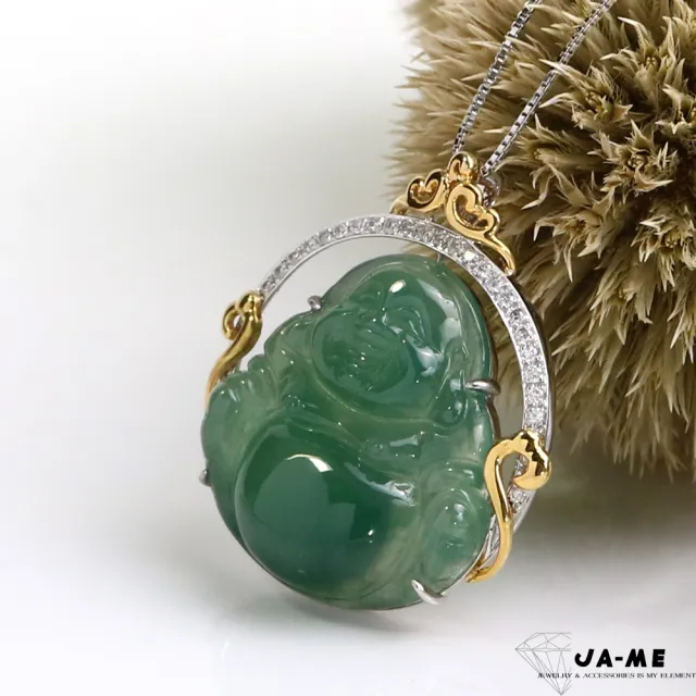 【JA-ME】天然A貨翡翠滿綠彌勒佛18k金鑽石項鍊(母親節/送禮)