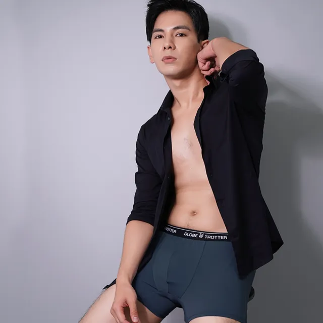 【遊遍天下】MIT台灣製男款彈性透氣涼感內褲  四角褲 GP3002灰藍(無痕內褲 平口內褲 M-5L 吸濕排汗)