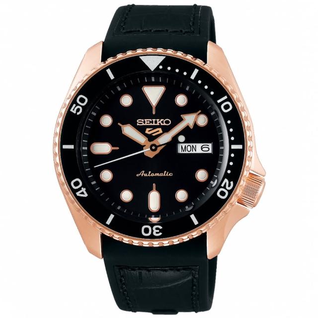 【SEIKO 精工】5 Sports 運動混搭潮流機械錶-黑x玫瑰金/42.5mm七夕情人節  禮物(SRPD76K1/4R36-07G0J)