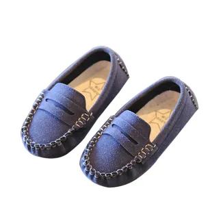 【BABY Ju 寶貝啾】男女寶可愛一腳蹬豆豆鞋 童鞋(現+預  黑色 / 棕色 / 藍色 / 米色)