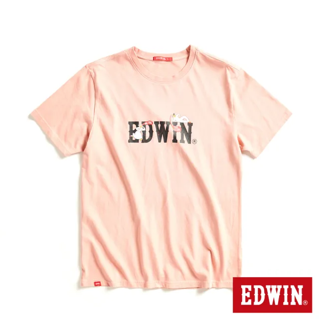 【EDWIN】男女裝 網路獨家↘聊天插畫LOGO短袖T恤(淡桔色)