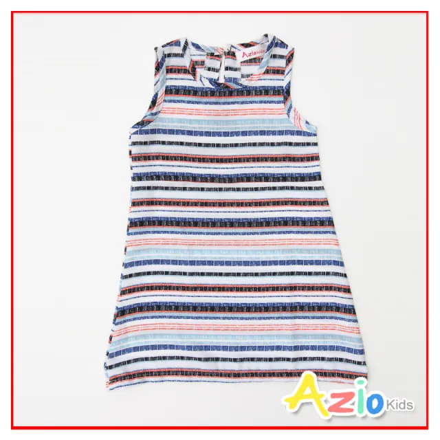 【Azio Kids 美國派】女童  洋裝 繽紛彩色條紋無袖洋裝(藍)