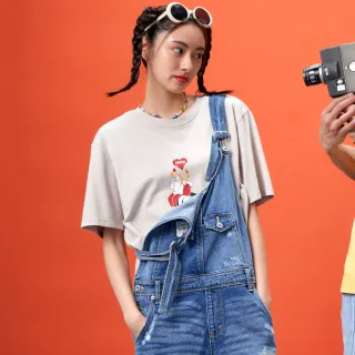【EDWIN】男女裝 網路獨家↘情侶插畫LOGO短袖T恤(淺卡其)