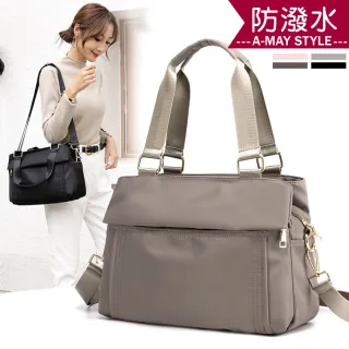 【Amay Style 艾美時尚】女包 手提包 斜背包 防潑水尼龍休閒多夾層肩背包(4色.現貨+預購)