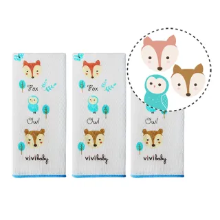 【VIVIBABY】台灣製 精梳棉超柔紗布手帕 森林好朋友(精梳棉 高密度餵奶巾 新生兒口水巾 9入1組)