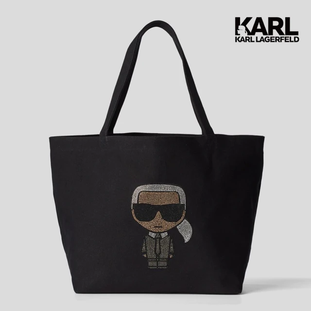 KARL LAGERFELD 卡爾 IKONIK晶鑽托特包-黑(托特包/手提包/多功能帆布包/潮流晶鑽卡爾)