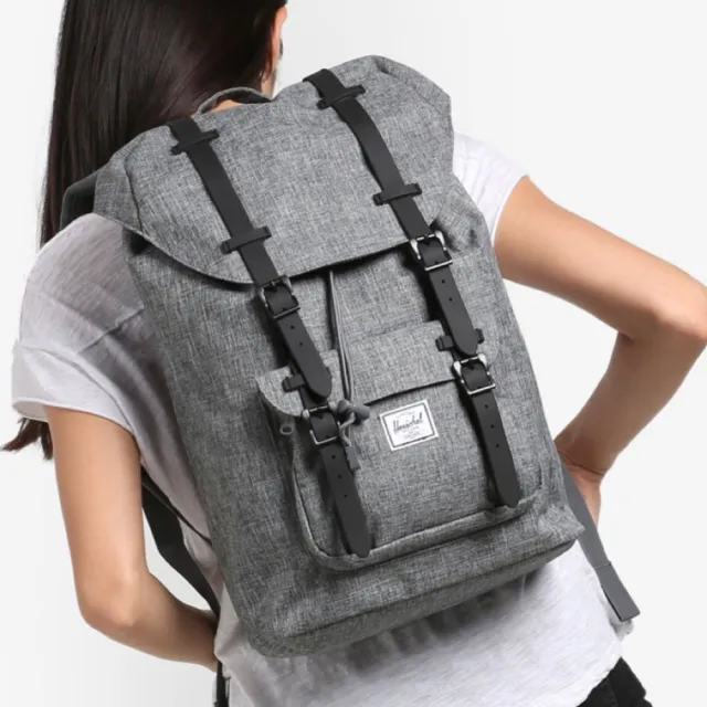 【Herschel】雙11 Little America 中型 灰黑 筆電夾層 大容量 帆布 背包 後背包(磁扣 橡膠帶)