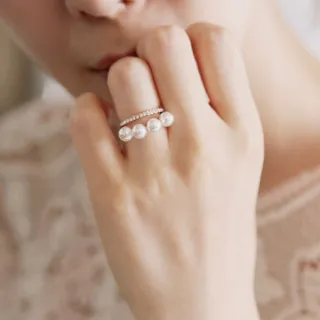 【Akiko Sakai】優雅珍珠鑲鑽二連風戒指(生日 送禮 禮物)