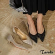 【Taroko】魅惑蕾絲網紗尖頭套腳高跟鞋(2色可選)