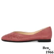 【Ben&1966】高級頭層擦色牛皮舒適編織包鞋-海棠紅