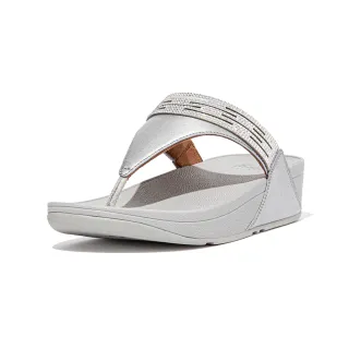 【FitFlop】LULU LASERCRYSTAL LEATHER TOE-POST SANDALS 雷射雕刻及水鑽造型夾腳涼鞋-女(銀色)