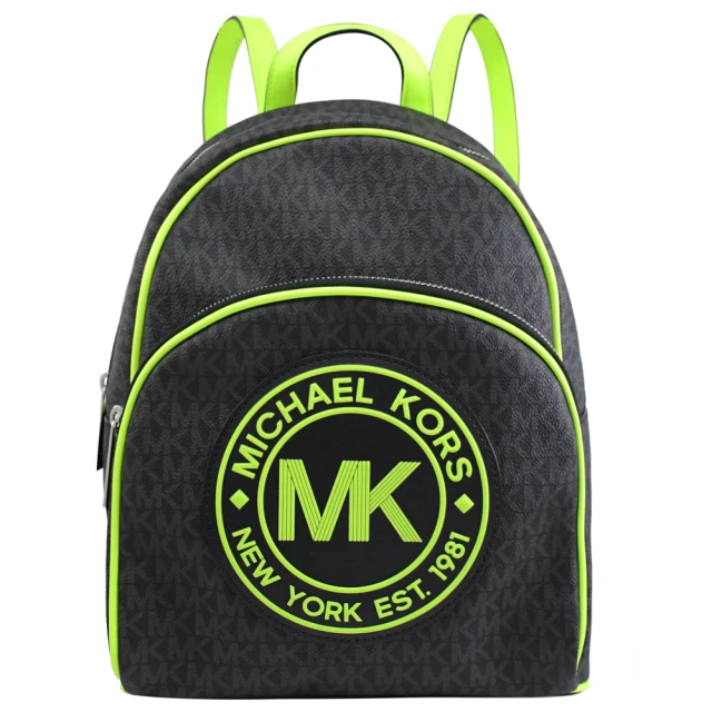 Michael Kors 經典滿版MK LOGO印花手提旅用包後背包(黑灰/綠)