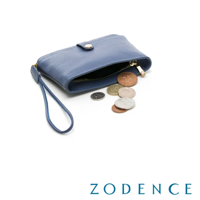 【ZODENCE 佐登司】MAG進口真皮雙面拉鍊手拎包(藕藍)