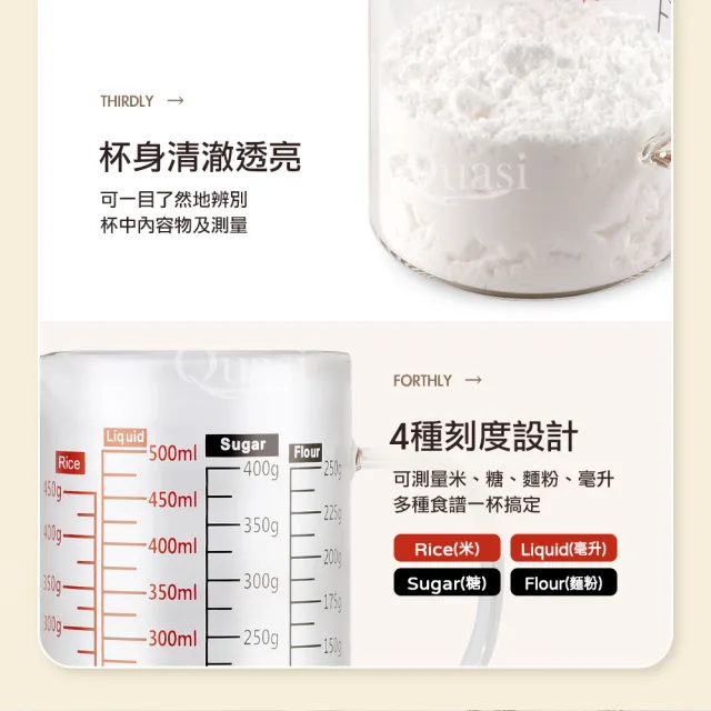 【買一送一】台灣製多功能耐熱玻璃量杯500ml(雙色刻度)
