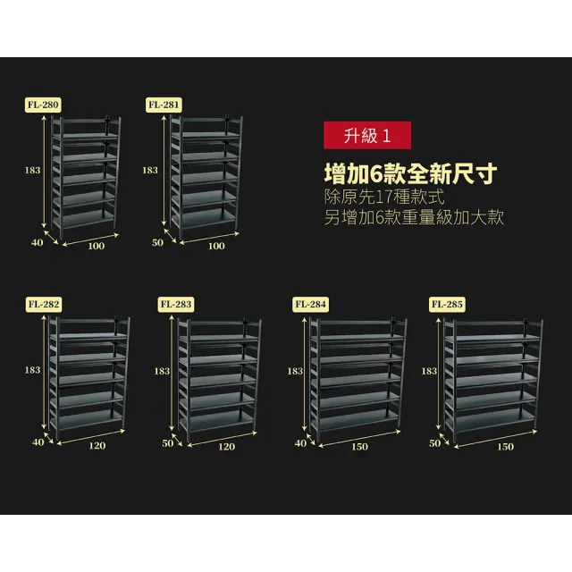 【FL 生活+】重量級快裝式岩熔碳鋼五層耐重置物架40x100x183cm(層架/電器架/收納架/廚房收納/FL-280)