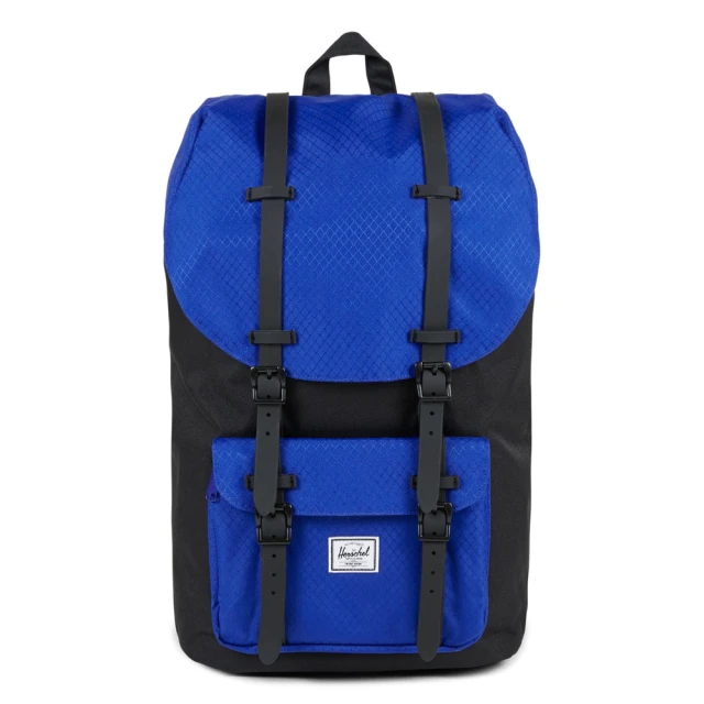 Herschel Little America 中型 黑色 藍色菱格紋 磁扣 橡膠帶 筆電夾層 大容量 帆布 背包 後背包