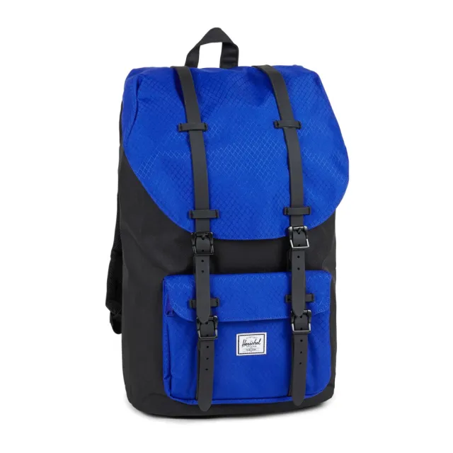【Herschel】雙11 Little America 中型 黑色 藍色菱格紋 磁扣 橡膠帶 筆電夾層 大容量 帆布 背 