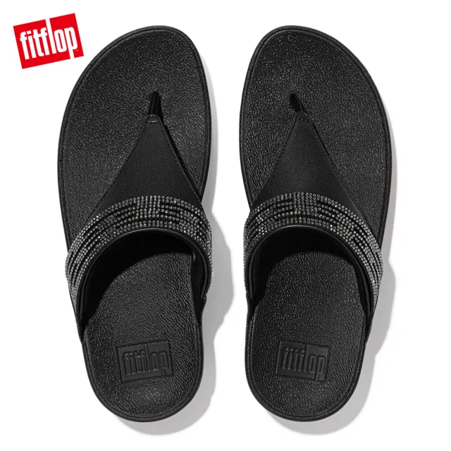 【FitFlop】LULU LASERCRYSTAL LEATHER TOE-POST SANDALS 雷射雕刻及水鑽造型夾腳涼鞋-女(靓黑色)