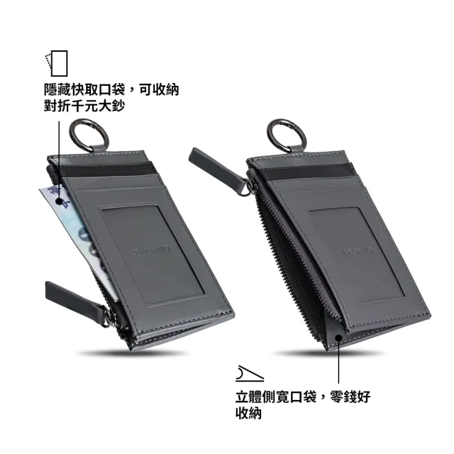 【BAGMIO】雙11 牛皮  三卡雙色鑰匙零錢包 (藍+綠色)