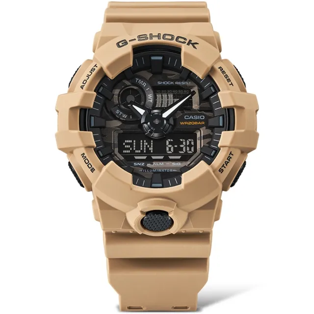 CASIO 卡西歐】G-SHOCK 百搭迷彩大地棕大錶徑雙顯系列(GA-700CA-5A