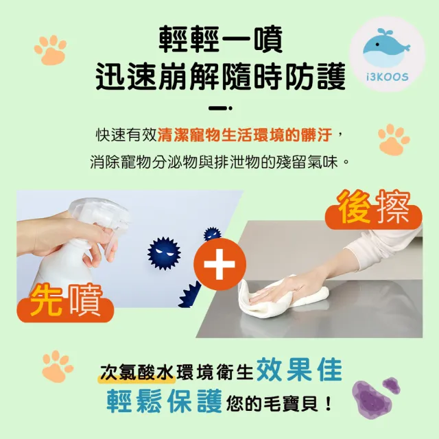【BUBUPETTO】毛小孩次氯酸水濕紙巾24片/盒+補充瓶4000ml+隨身瓶70ml(次氯酸水 衛生 居家 貓 狗 毛小孩)