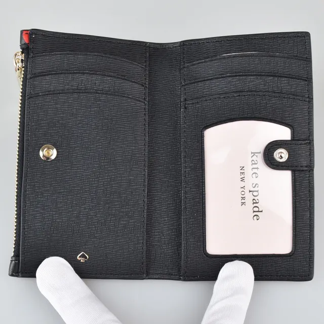【KATE SPADE】SPENCER紅唇圖騰設計對折卡片夾(黑x紅)