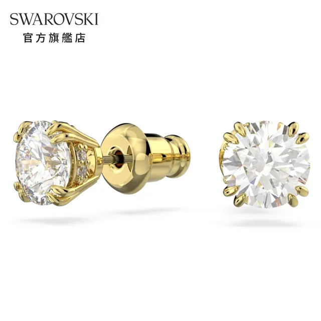 【SWAROVSKI 官方直營】Stilla 耳釘 圓形切割 白色 鍍金色色調