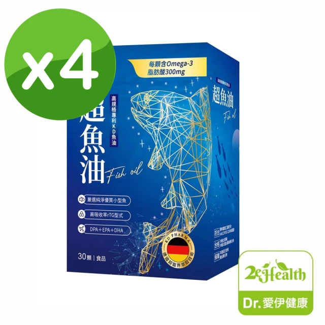 【Dr.愛伊】專利KD魚油軟膠囊 4入/組(含Omega-3 脂肪酸、DPA、EPA、DHA)