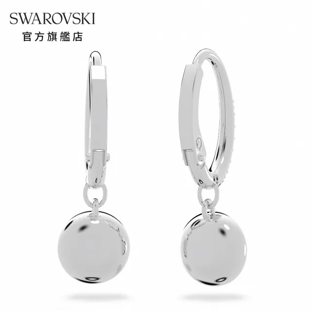 【SWAROVSKI 官方直營】Angelic 水滴形耳環圓形切割 白色 鍍白金色