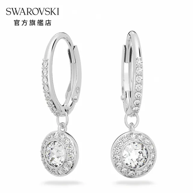 【SWAROVSKI 官方直營】Angelic 水滴形耳環圓形切割 白色 鍍白金色