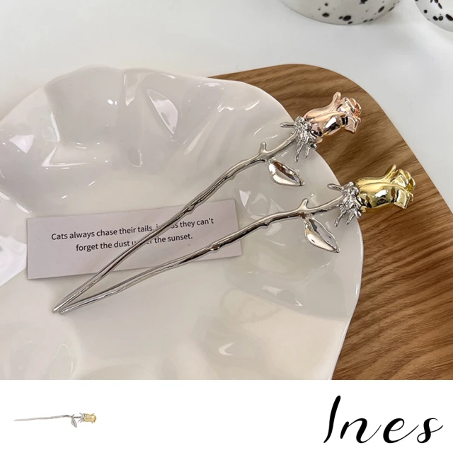 【INES】玫瑰髮簪 花朵髮簪/法式浪漫玫瑰花朵造型髮簪(2色任選)