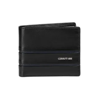 【Cerruti 1881】義大利頂級小牛皮6卡短夾皮夾 CEPU05526M(黑色 贈禮盒提袋)