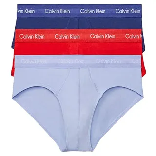 【Calvin Klein 凱文克萊】2022男時尚棉質藍紅色三角內著混搭3件組-網(預購)