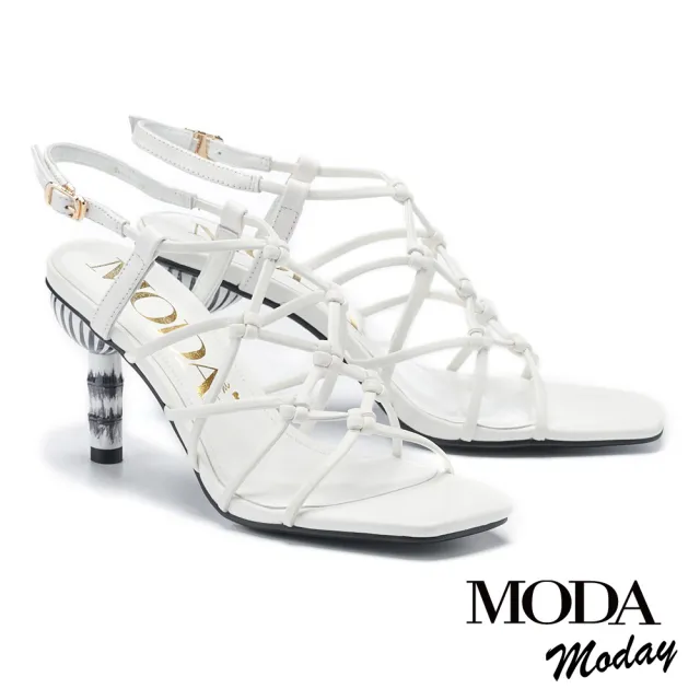 【MODA Moday】獨特優雅自然風編織後繫帶高跟涼鞋(白)