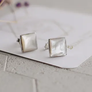 【BLUMA】珍珠母貝耳環 今晚月色真美純銀耳環 銀飾(聖誕禮物 簡約方形知性 貝殼光 飾品禮盒)