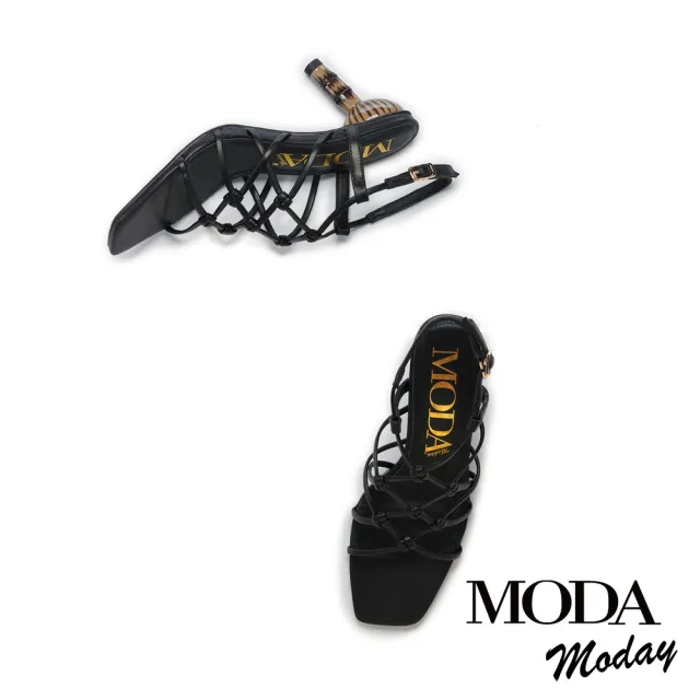 【MODA Moday】獨特優雅自然風編織後繫帶高跟涼鞋(黑)