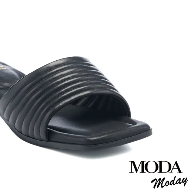 【MODA Moday】知性優雅線條羊皮方頭低跟拖鞋(黑)