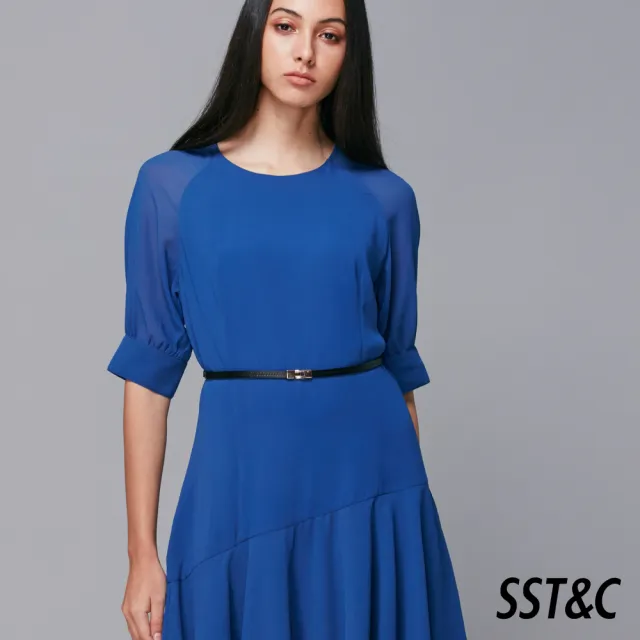 【SST&C 出清２折】藍色拉克蘭袖雪紡洋裝8561811005