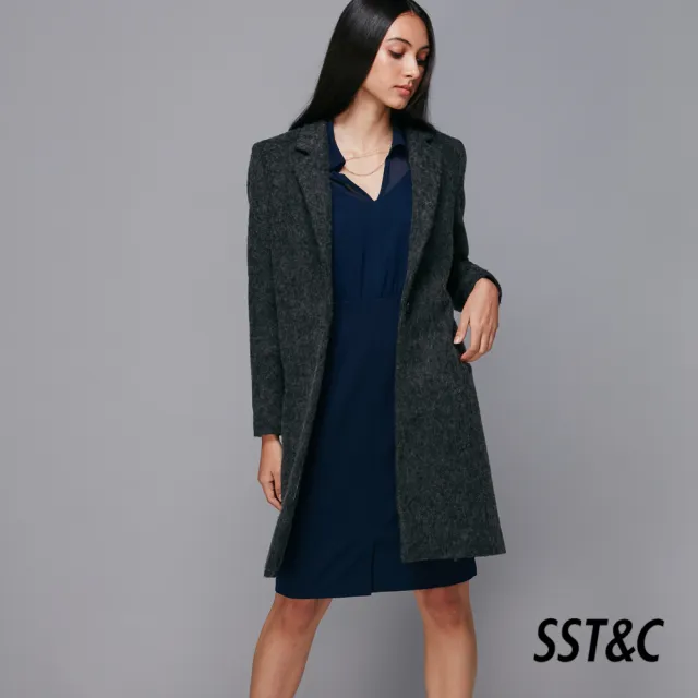 【SST&C 出清２折】深藍色雪紡襯衫式洋裝8561811011