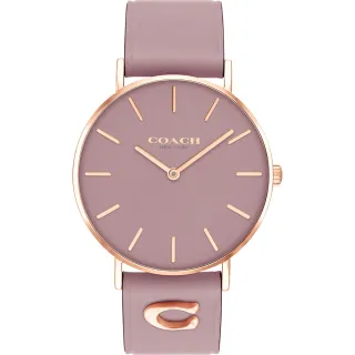 【COACH】Perry 品牌C字皮錶帶女錶-玫瑰金x煙燻粉 禮物 送禮 手錶(CO14503924)