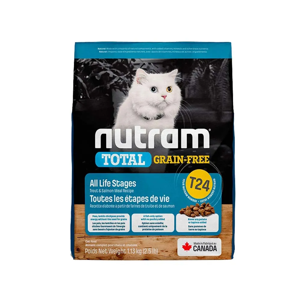 【Nutram 紐頓】T24無穀全能系列-鮭魚+鱒魚挑嘴全齡貓 5.4kg/12lb