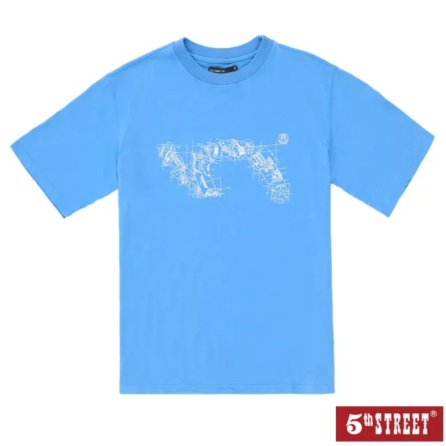【5th STREET】雙11 中性 短t 短袖 上衣 t恤 TEE 機械 logo 印花 藍色(570912)