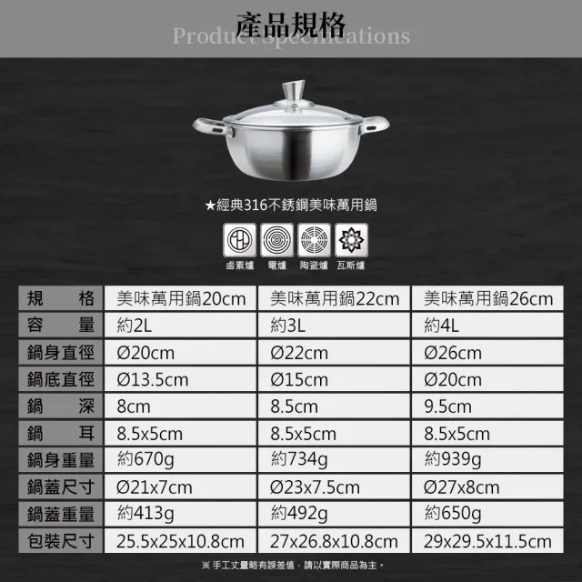 【米雅可】經典#316不銹鋼美味萬用鍋 26cm 台灣製造(萬能鍋)