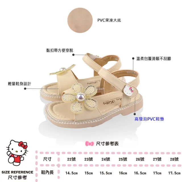 【HELLO KITTY】14.5-17.5cm兒童鞋 涼鞋 輕量休閒水鑽小花優雅款(粉.米色)