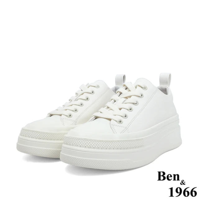 【Ben&1966】高級頭層牛皮流行厚底小白鞋-白