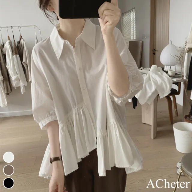 【ACheter】不規則皺褶公主風棉麻襯衫上衣#112771現貨+預購(3色)