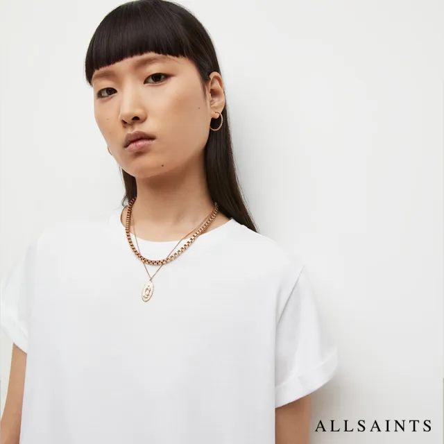 【ALLSAINTS】ANNA 休閒厚實純棉公羊頭骨T恤式長版連身裙洋裝-白 WD263X(常規版型)