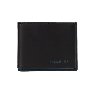 【Cerruti 1881】義大利百年精品 義大利頂級小牛皮4卡零錢袋短夾皮夾 CEPU05420M(黑色 贈禮盒提袋)